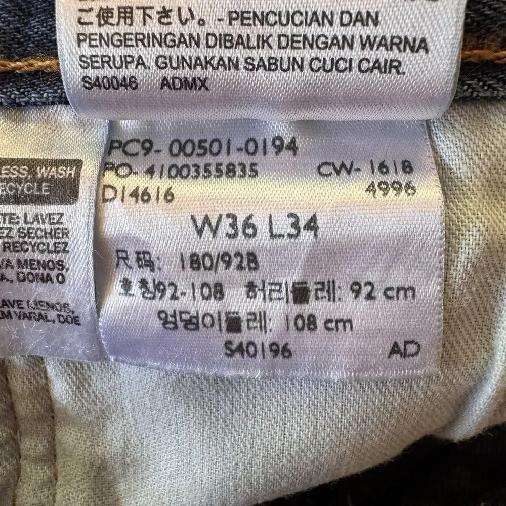 Levis 501 Jeans Mens 36x34 Blue Button Fly Denim Pants Classic Straight